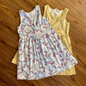 H&M Kids Unicorn and Bunny Dress Set - Gray and Yellow Size Medium (8/10)